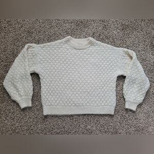 A New Day Sweater Balloon Sleeve Diamond Pattern Knit Ivory Cream Size Small